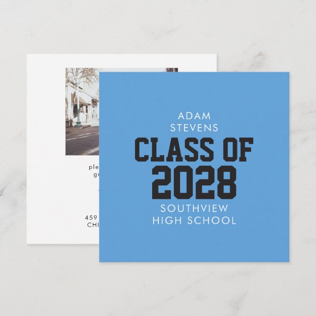 Light Blue Classic Varsity Graduate Party Invitation (Front/Back)