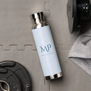 Light Blue Classy Initials and Name Water Bottle