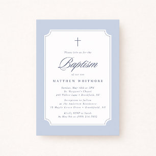 Light Blue Clipped Corners Baptism Invitation