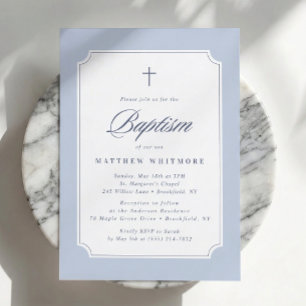 Light Blue Clipped Corners Baptism Invitation