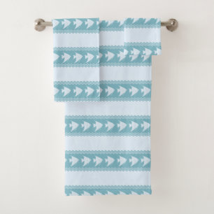 Light Blue Coastal Angelfish Stripes Bath Towel Set