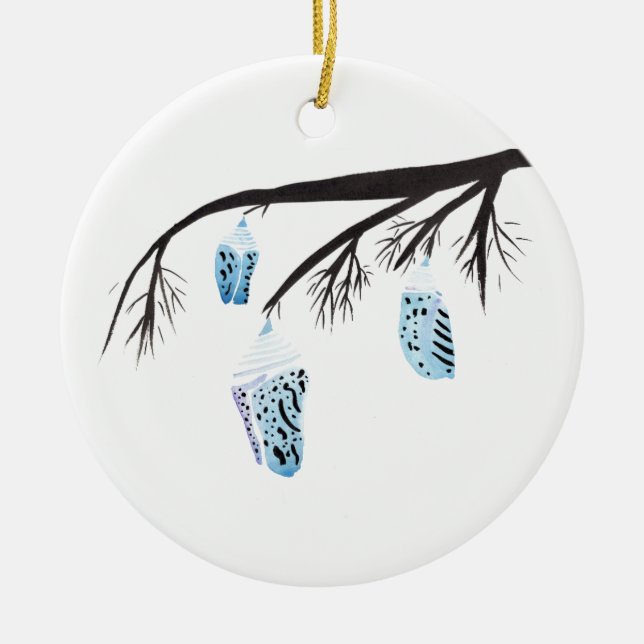 Light Blue Cocoons Ceramic Ornament (Front)