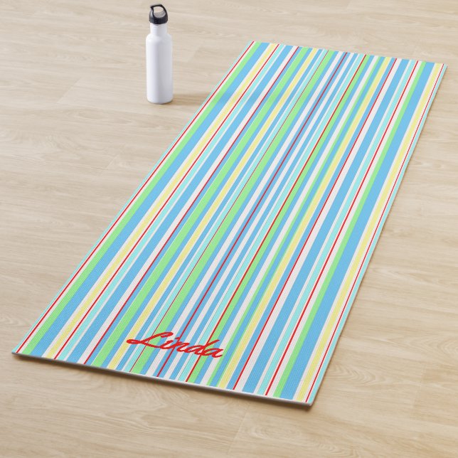 Light Blue Combo Stripes with Name Yoga Mat (In Situ)