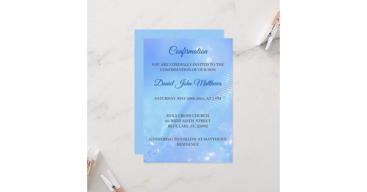 Light Blue Confirmation Ceremony Invitation | Zazzle