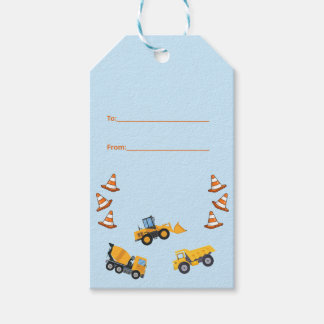 Light Blue Construction Truck Birthday Party Gift Tags