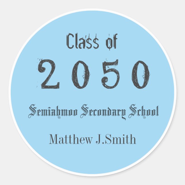 light blue, cool, fun graduate stickers (Front)