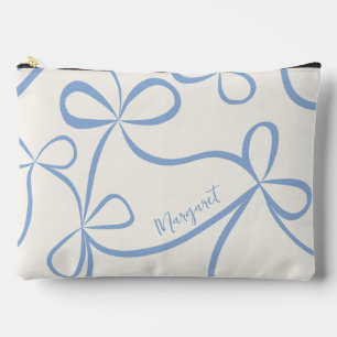 Light Blue Coquette Bow Pattern Custom Name Accessory Pouch