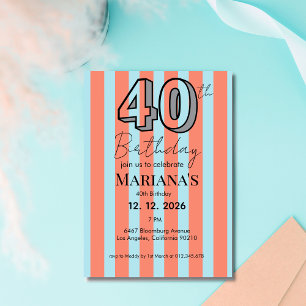 Light Blue & Coral Stripes Modern Scripted Invitation