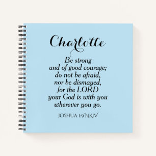 Light Blue Courage Bible Verse Custom Name Simple Notebook