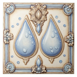Light Blue & Cream Water Drops Bathroom Tile