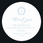 Light Blue Crest Monogram Wedding Thank You Classic Round Sticker<br><div class="desc">Vintage Light Sky Blue Monogram Crest,  wedding favour thank you sticker.</div>