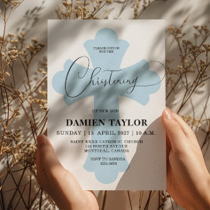 Light Blue Cross Christening invitation