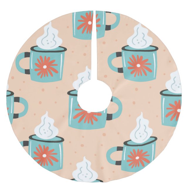 Light Blue Cup Seamless Pattern. Brushed Polyester Tree Skirt (Front)