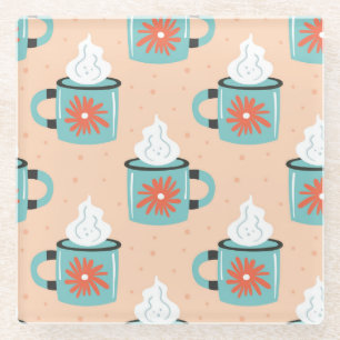 Light Blue Cup Seamless Pattern. Glass Coaster