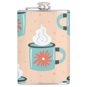 Light Blue Cup Seamless Pattern. Hip Flask