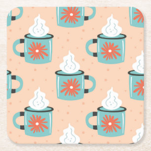 Light Blue Cup Seamless Pattern. Square Paper Coaster