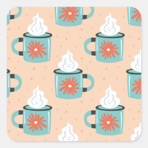 Light Blue Cup Seamless Pattern. Square Sticker