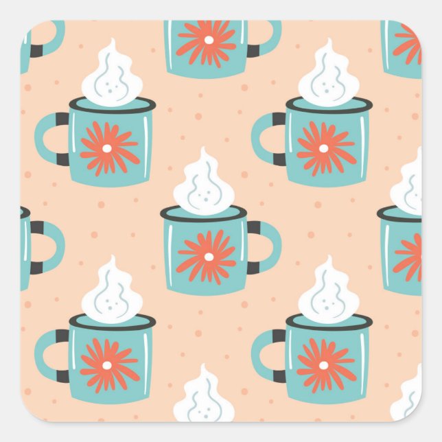 Light Blue Cup Seamless Pattern. Square Sticker (Front)