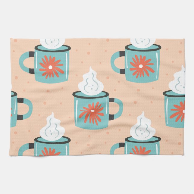 Light Blue Cup Seamless Pattern. Tea Towel (Horizontal)