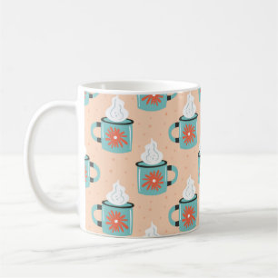 Light blue cup with steam seamless pattern, textur