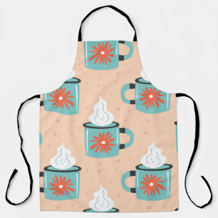 Light blue cup with steam seamless pattern, textur apron