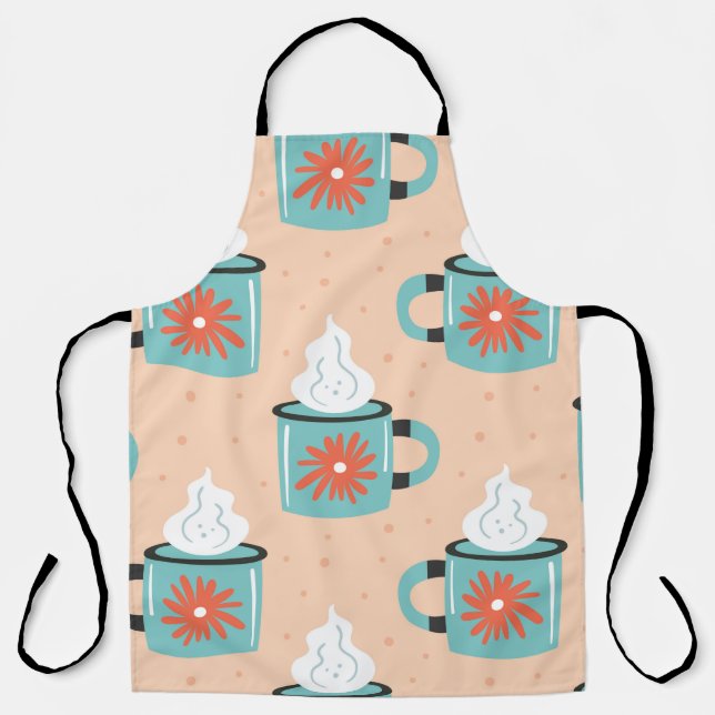 Light blue cup with steam seamless pattern, textur apron (Front)