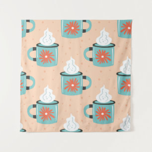 Light blue cup with steam seamless pattern, textur tapestry