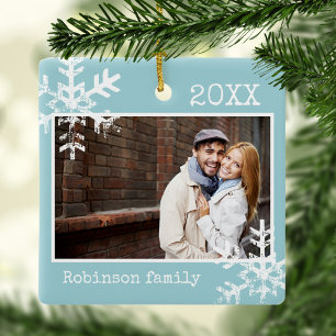 Light Blue Custom Photo Ornament with Snowflakes