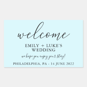 Light Blue Custom Wedding Welcome Rectangular Sticker