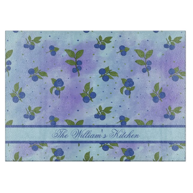 Light Blue Cute Blueberry Pattern  Cutting Board (Front)