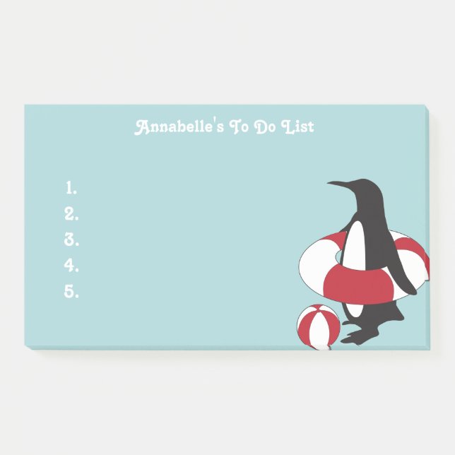Light Blue Cute Cartoon Penguin Kids To Do List Post-it Notes (Front)