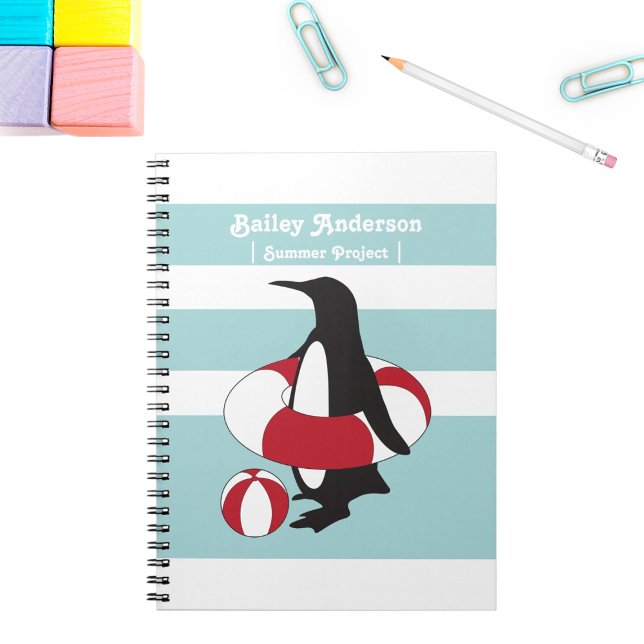 Light Blue Cute Cartoon Penguin Swimming Kids Notebook (Creator Uploaded)