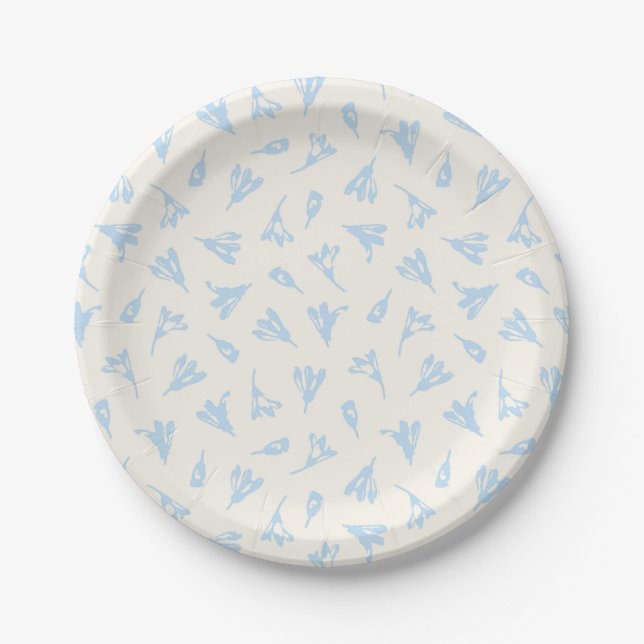 Light Blue Dainty Flower Buds Paper Plate (Front)