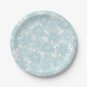 Light Blue Daisy Flowers Paper Plate