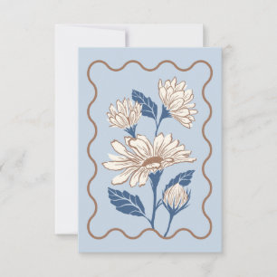 Light Blue Daisy Note Card with Wavy Border