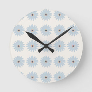 Light Blue Daisy Round Clock
