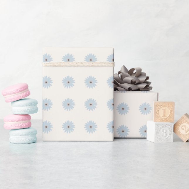 Light Blue Daisy Wrapping Paper (Baby Shower)