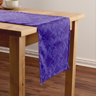Light Blue Damask Bows Short Table Runner