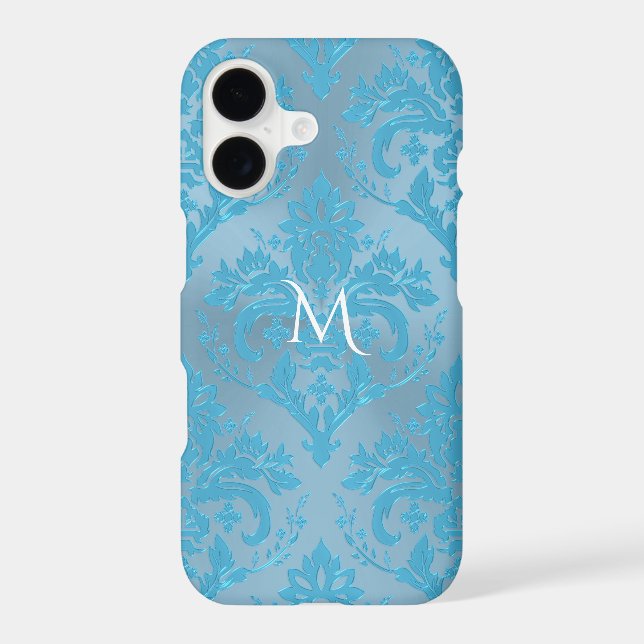 Light Blue Damask Monogram iPhone X Case (Back)