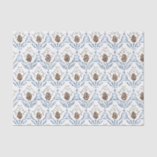Light Blue Damask Pattern with Pine Cones Tissue Paper