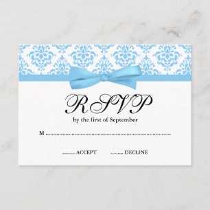 Light Blue Damask Ribbon Bow RSVP Card