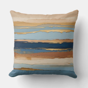 light-blue, dark-blue, beige, bronze and gold cushion