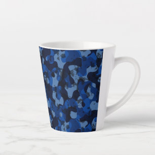 light blue, dark blue, dusty blue camo abstract latte mug