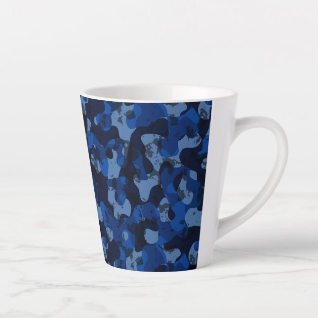 light blue, dark blue, dusty blue camo abstract latte mug (Right)