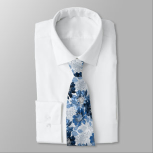 Light blue, dark blue flowers on light gray tie