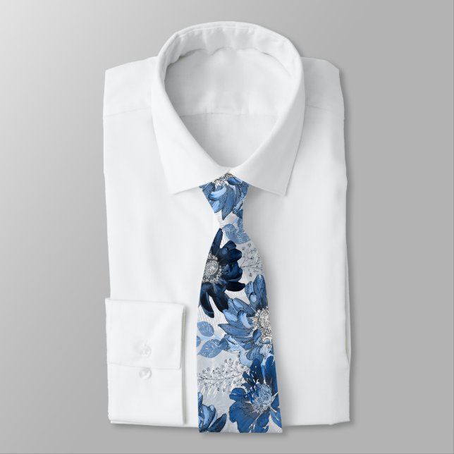 Light blue, dark blue flowers on light grey tie (Tied)