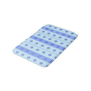 Light Blue Dark Blue Flowers Pattern Bath Mat