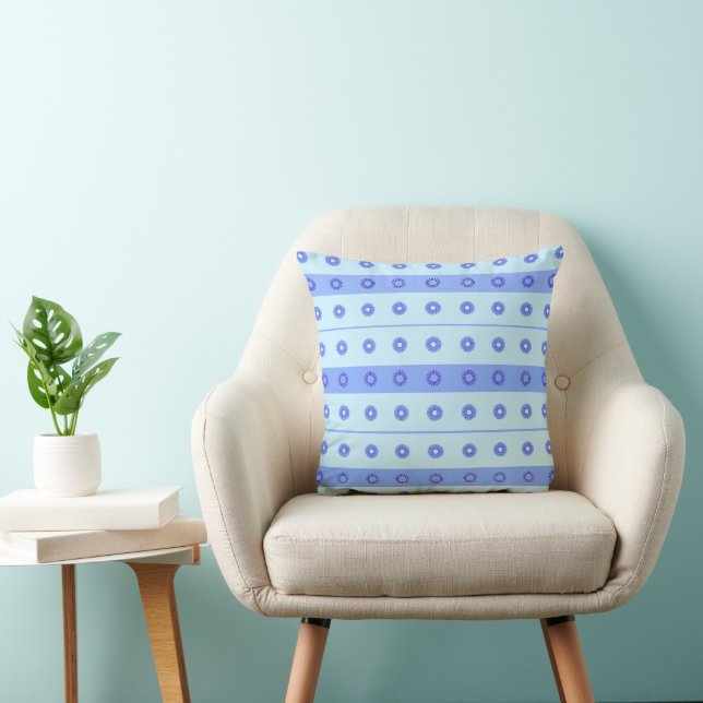 Light Blue Dark Blue Flowers Pattern Cushion (Chair)