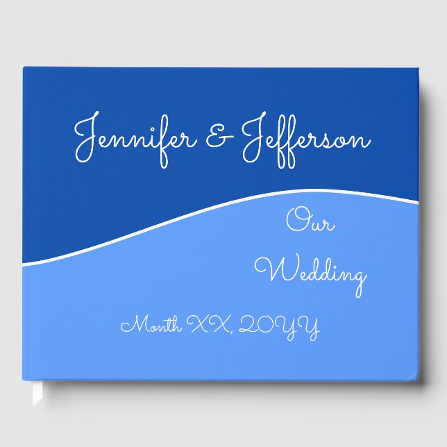 Light Blue, Dark Blue, White Curvy Line + Names Guest Book (Front)