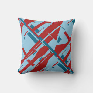 Light Blue Dark Red Diagonal Abstract Design Cushion